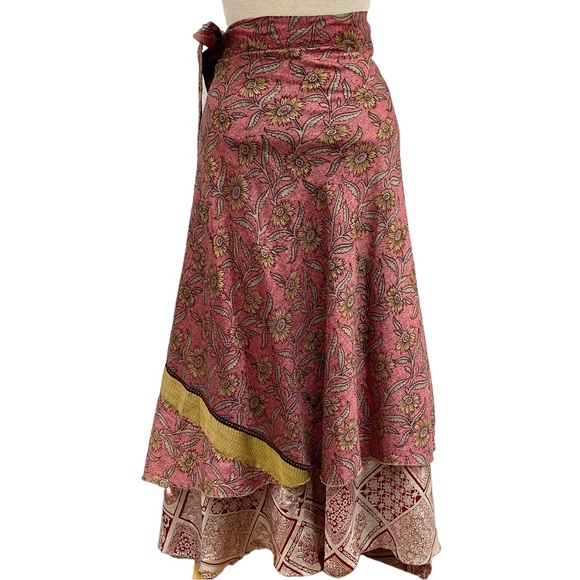 EARTHBOUND Bohemian Mixed Media Reversible Wrap Maxi Skirt - Picture 6 of 12